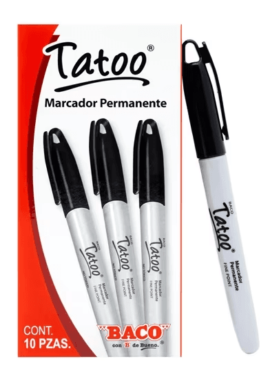 Marcador Permanente Baco Tatoo, Punta Fina, 10 unidades Negro