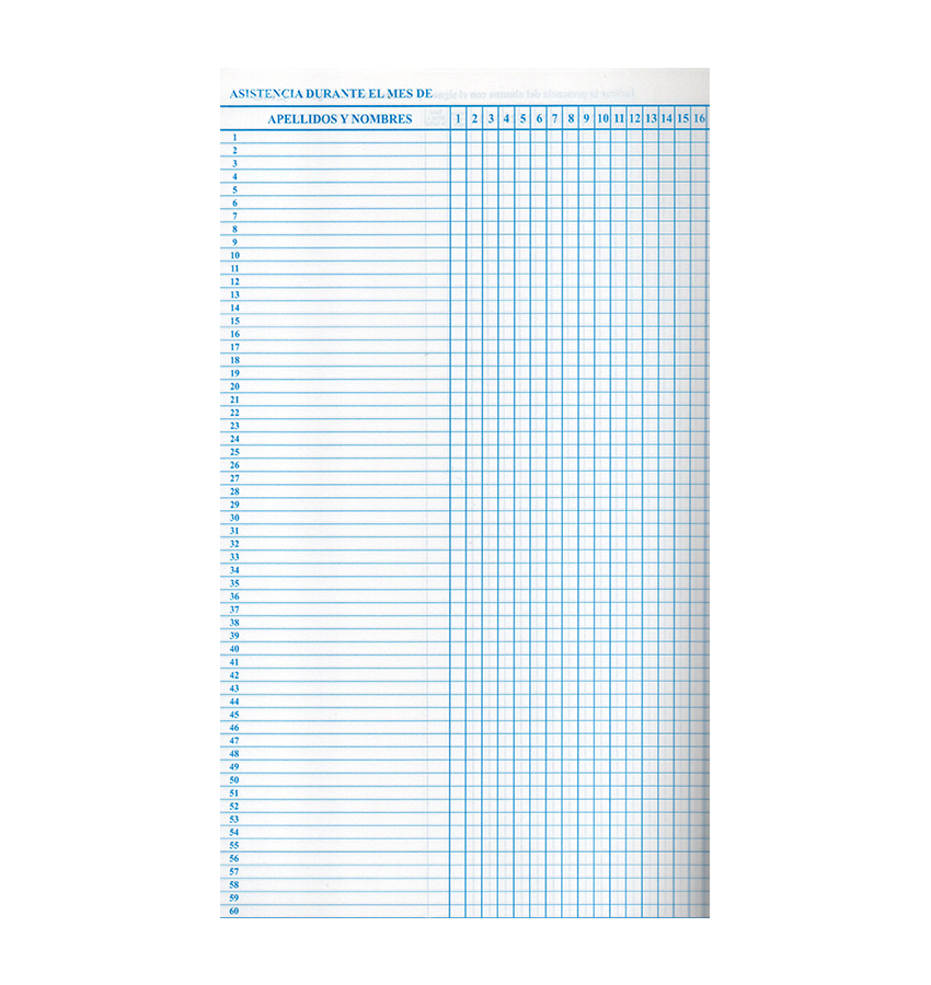 Cuaderno de Asistencia Yots, 60 alumnos 