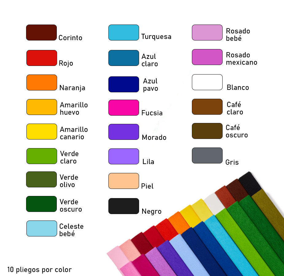 Papel Crepé, 10 pliegos