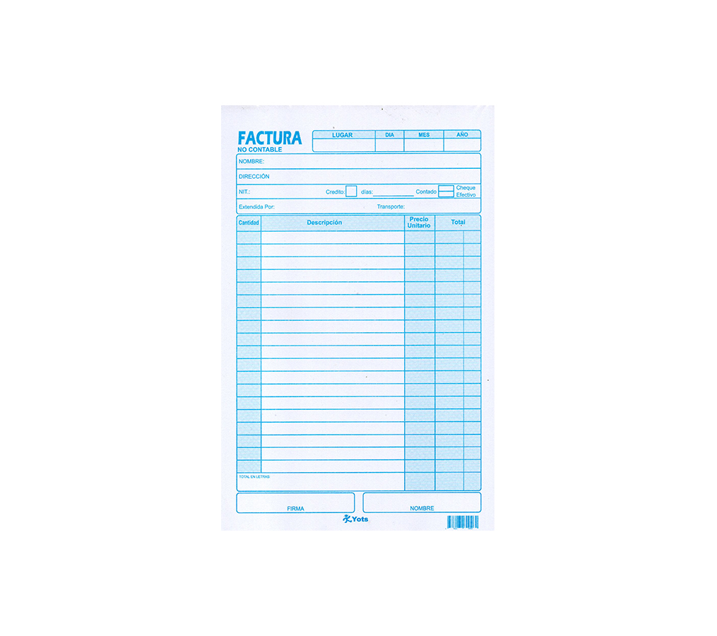 Facturas Yots, 1/2 de carta, 50 hojas