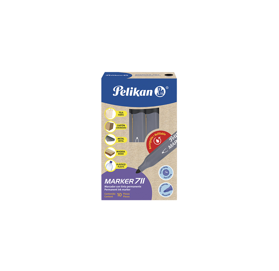 Marcador Permanente Pelikan, #711, 10 unidades, Negro