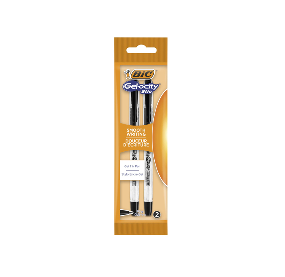 Blíster Bolígrafo Bic Gel, Punta 0.5 mm, 2 unidades, Negro