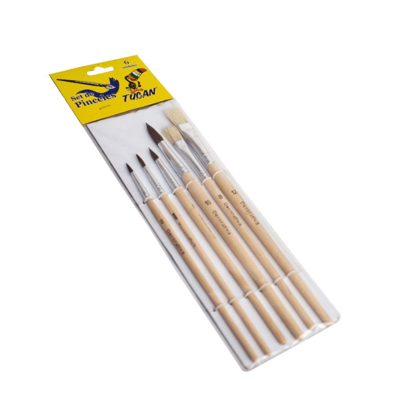 Blíster Pincel Madera Tucán, #2, #4, #6, #8, #10 y #12