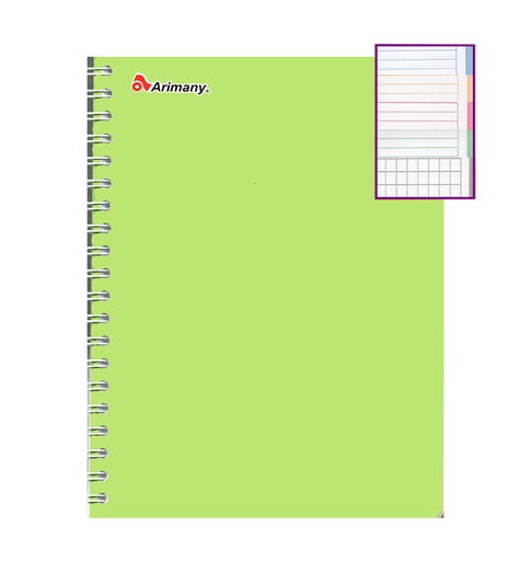 Cuaderno Multimaterias Arimany, Doble espiral, 150 H.,Cuadros al final, Carta