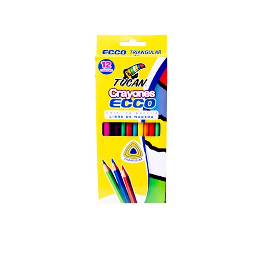 Crayón Ecco Largo Triangular Tucán, 12 colores