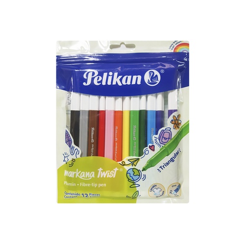 Marcador Punta Fina Markana Pelikan, 12 colores, Triangular