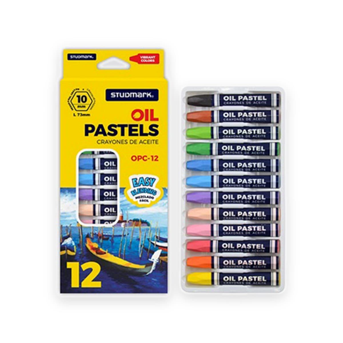 Crayón Pastel Studmark, 12 colores, Graso, Hexagonal