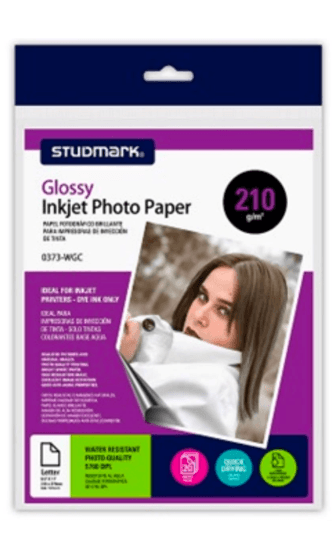 Papel Fotográfico Brillante, 20 hojas, Tamaño Carta, Studmark