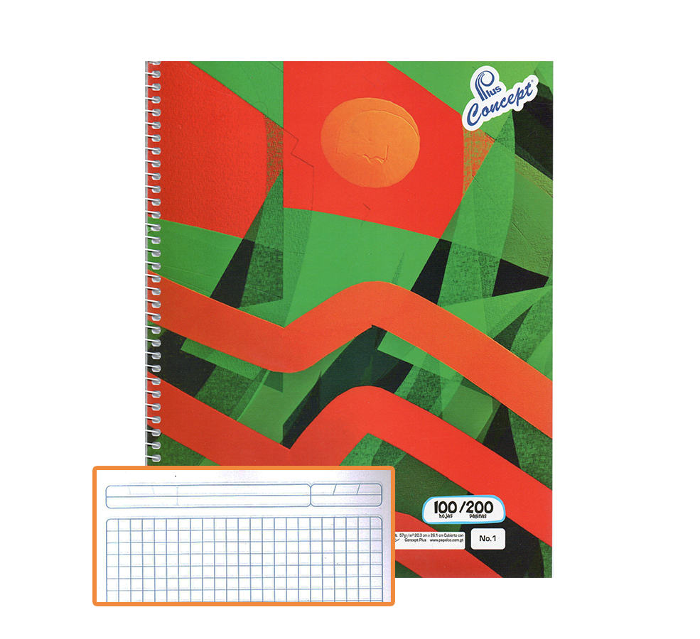 Cuaderno Espiral Concept, 100H, Cuadros