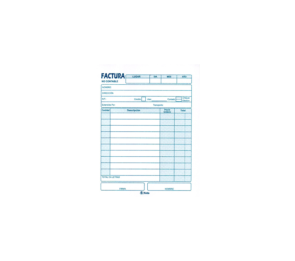 Facturas Yots, 1/4 de carta, 50 hojas