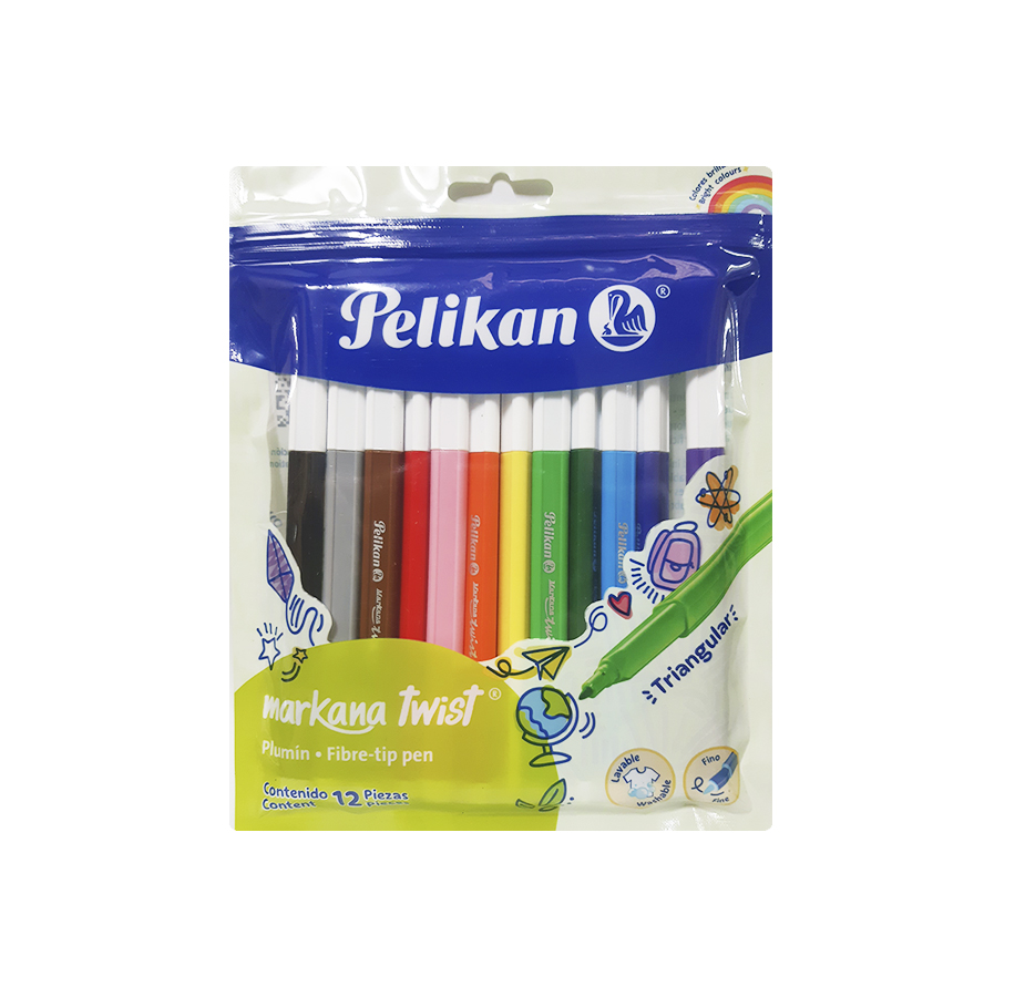 Marcador Punta Fina Markana Pelikan, 12 colores, Triangular