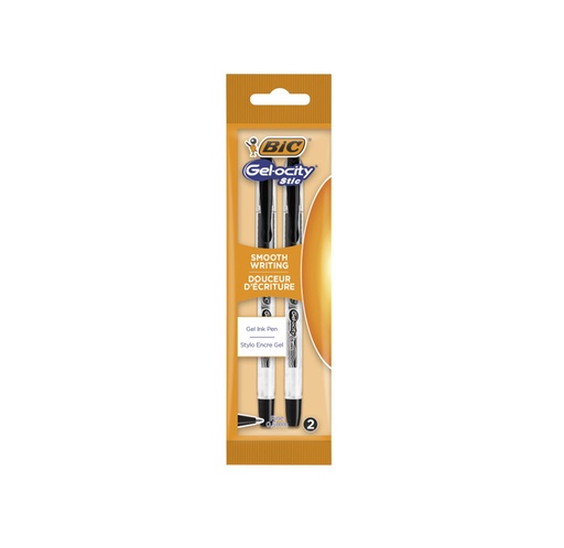 Blíster Bolígrafo Bic Gel, Punta 0.5 mm, 2 unidades, Negro