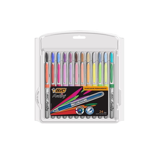 Estuche Bic Marking, Permanente Ultra Fino, 24 Colores 
