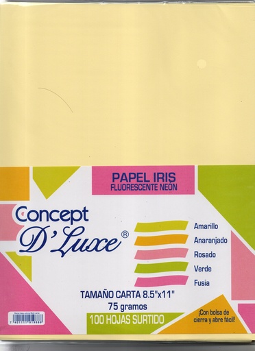 Ciento de Papel Iris 75 gramos, Colores Fluorescentes, Concept